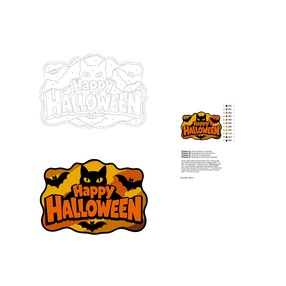 Paint by Numbers - Wooden Door Hanger | Happy Halloween Black Cat and Bats