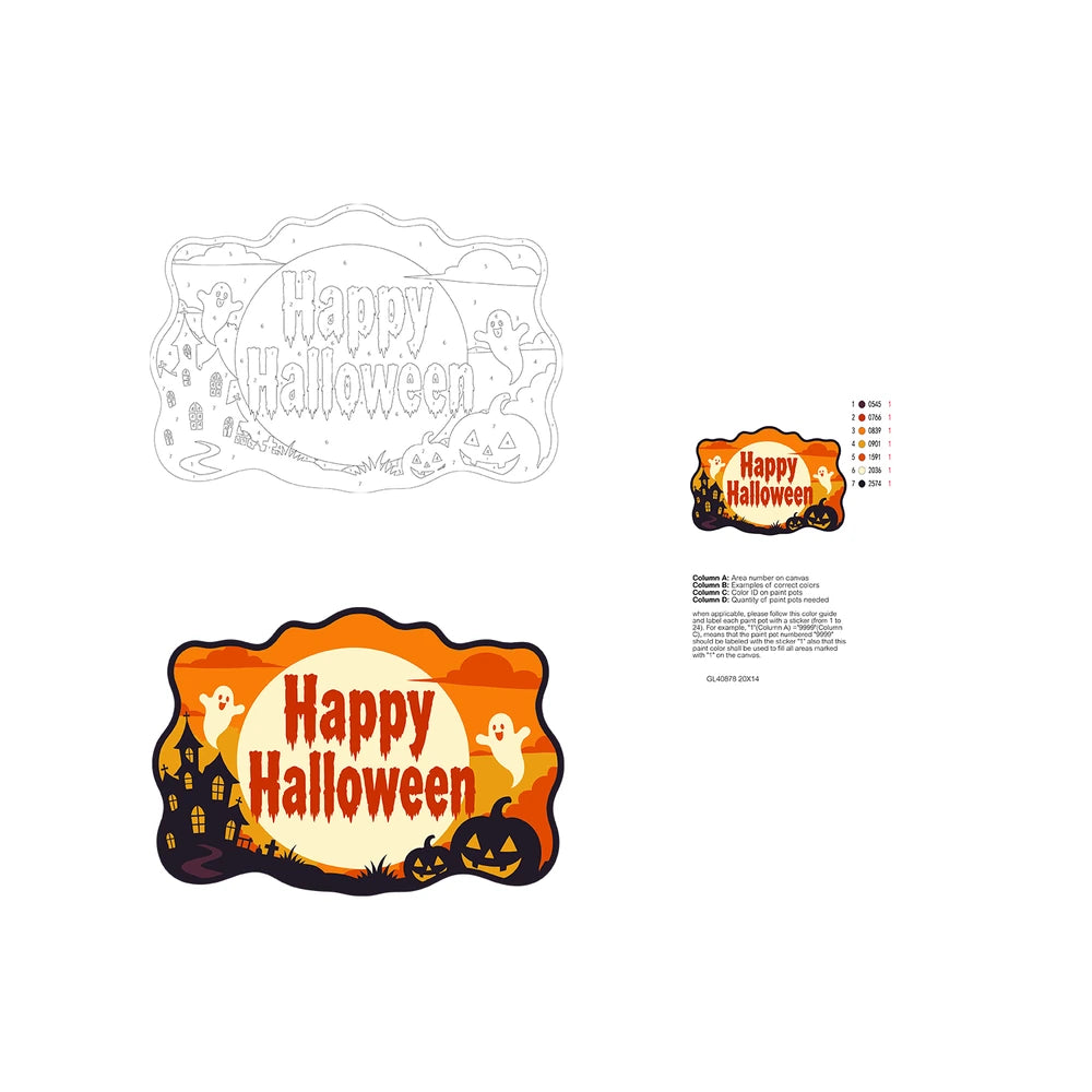 Paint by Numbers - Wooden Door Hanger | Happy Halloween Ghosts in the Moon