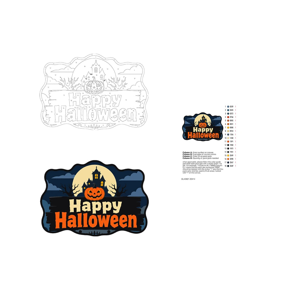 Paint by Numbers - Wooden Door Hanger | Happy Halloween Haunted House Sign