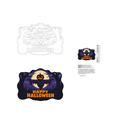 Paint by Numbers - Wooden Door Hanger | Happy Halloween Scarecrow Silhouette