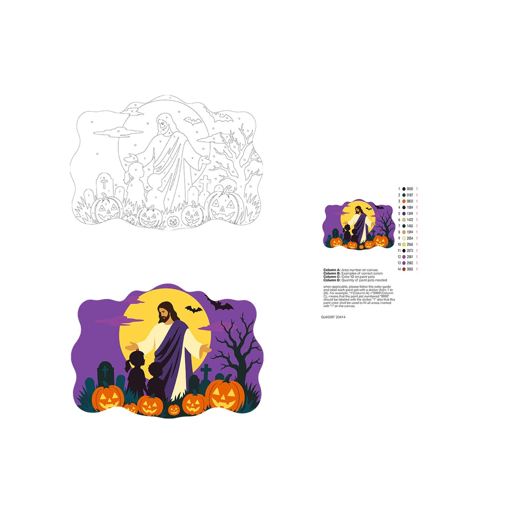 Paint by Numbers - Wooden Door Hanger | Jesus Blessing the Children at Halloween