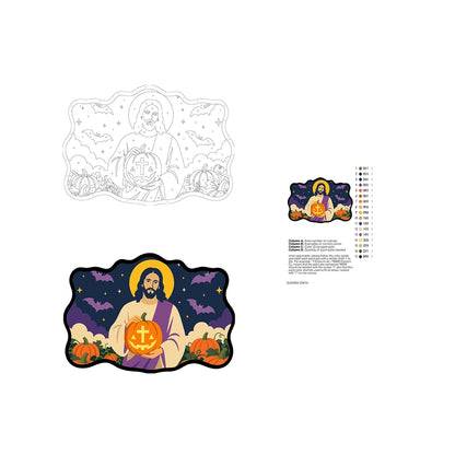 Paint by Numbers - Wooden Door Hanger | Jesus with a Cross Pumpkin