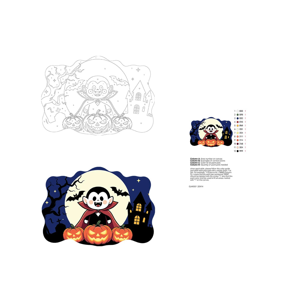 Paint by Numbers - Wooden Door Hanger | Little Vampire with Pumpkins