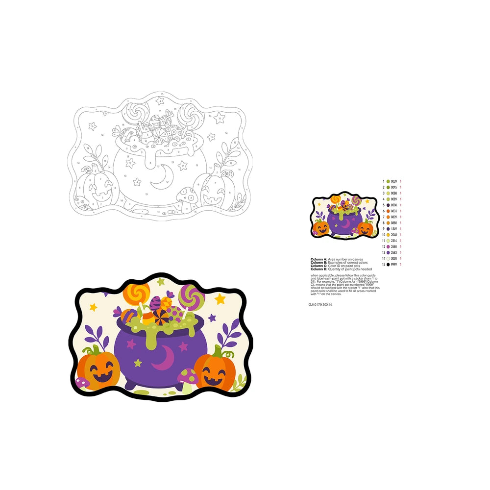 Paint by Numbers - Wooden Door Hanger | Lollipop Cauldron with Pumpkins