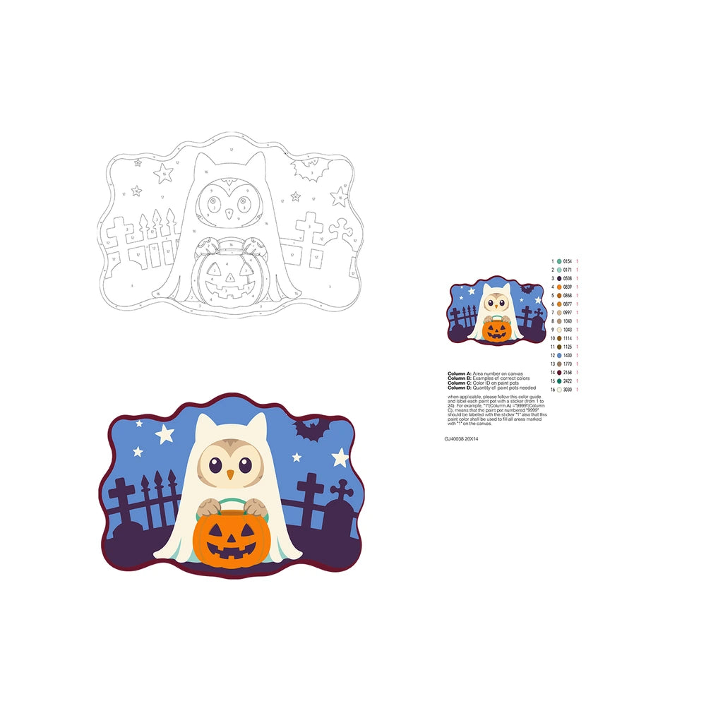 Paint by Numbers - Wooden Door Hanger | Owl Ghost with a Pumpkin