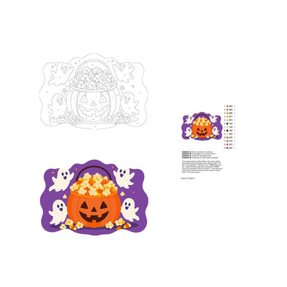 Paint by Numbers - Wooden Door Hanger | Popcorn Pumpkin Bucket with Ghosts