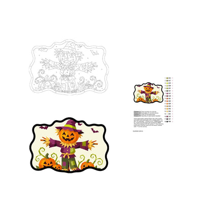 Paint by Numbers - Wooden Door Hanger | Pumpkin Scarecrow in Geometric Style