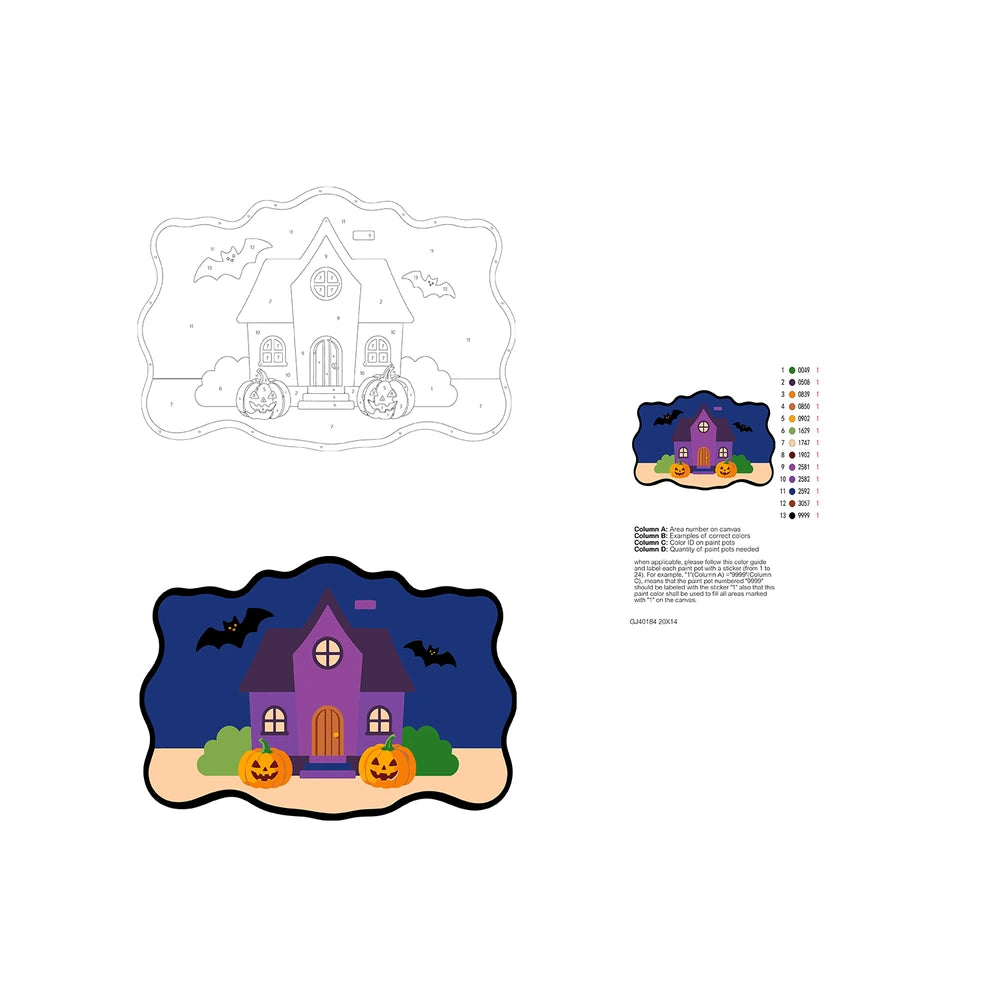 Paint by Numbers - Wooden Door Hanger | Purple Haunted House with Pumpkins