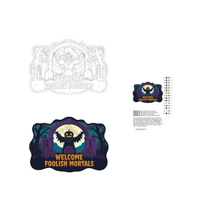 Paint by Numbers - Wooden Door Hanger | Welcome Foolish Mortals Pumpkin Bat