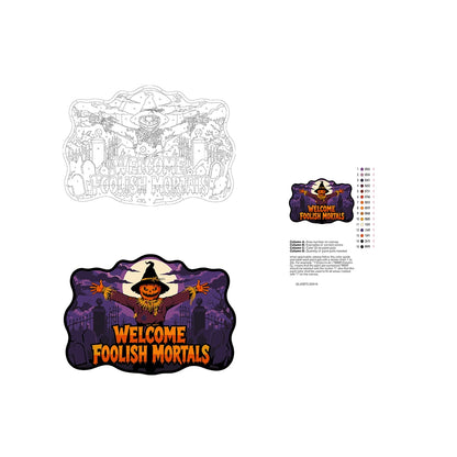 Paint by Numbers - Wooden Door Hanger | Welcome Foolish Mortals Scarecrow at the Gate
