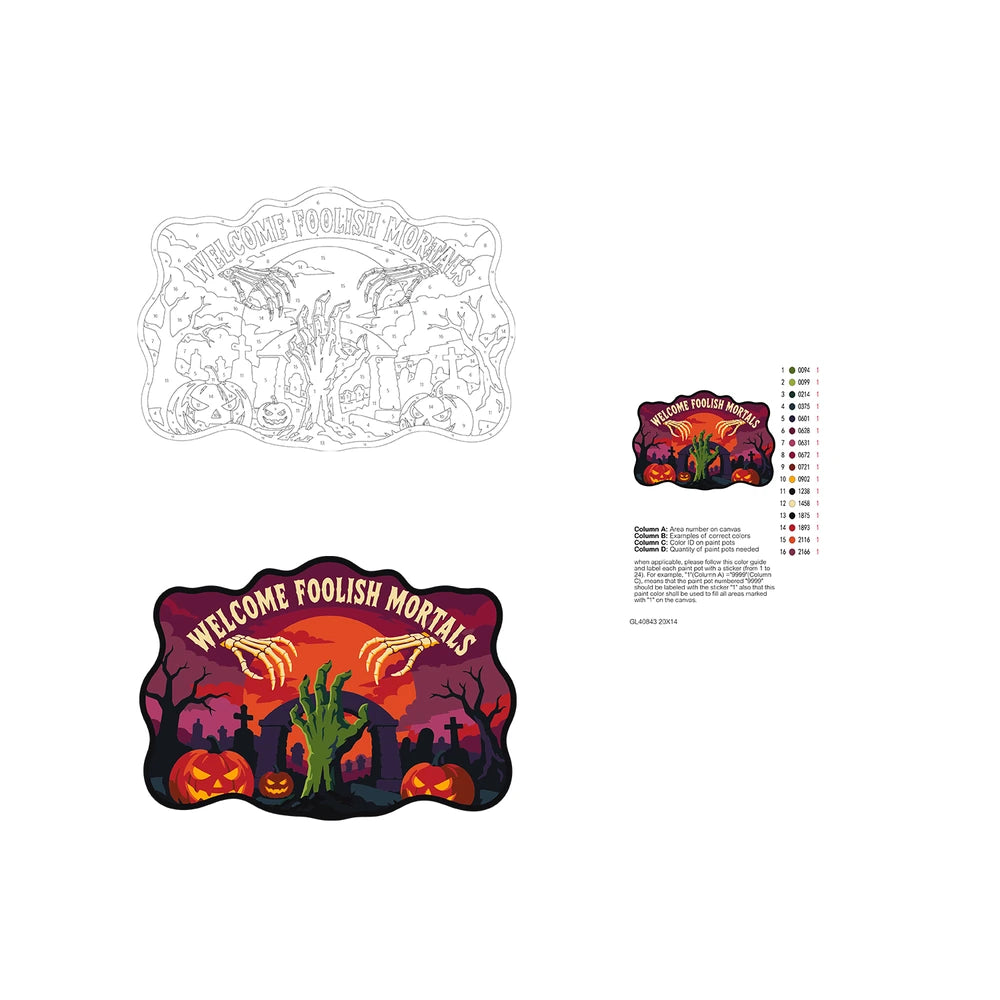 Paint by Numbers - Wooden Door Hanger | Welcome Foolish Mortals Zombie Hand