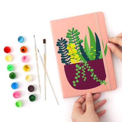Paint by Numbers Hardcover Journal Notebook - Succulent Potted Plant