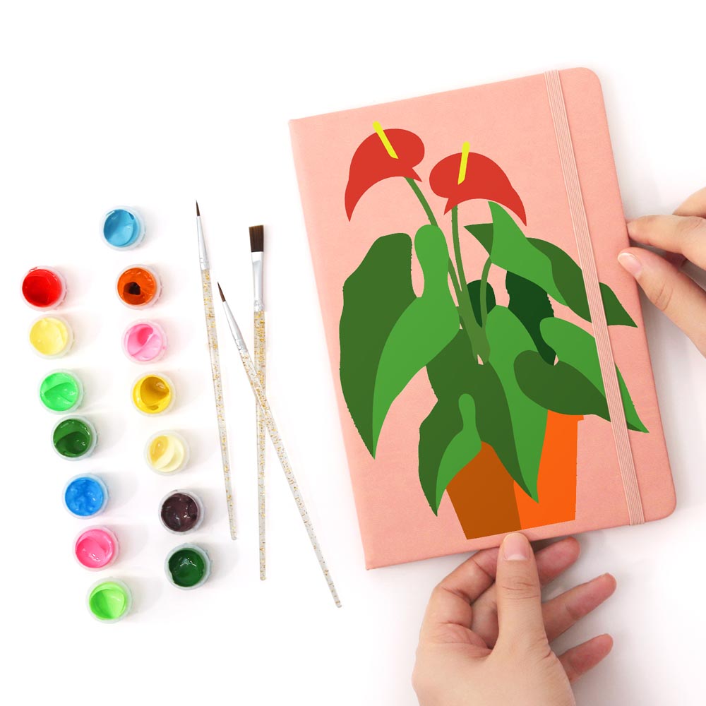 Paint by Numbers Hardcover Journal Notebook - Succulent Potted Plant