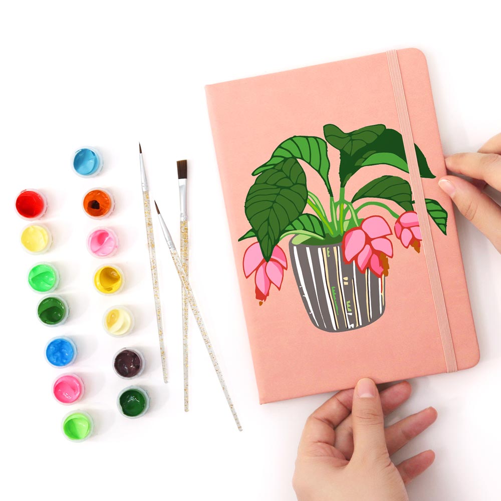 Paint by Numbers Hardcover Journal Notebook - Flowering Potted Plant