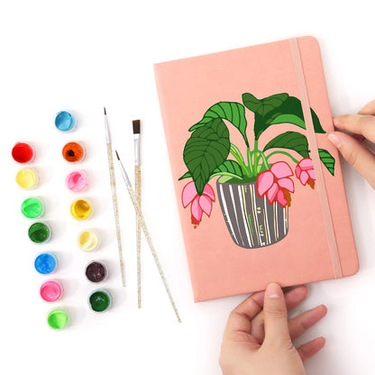 Paint by Numbers Hardcover Journal Notebook - Flowering Potted Plant