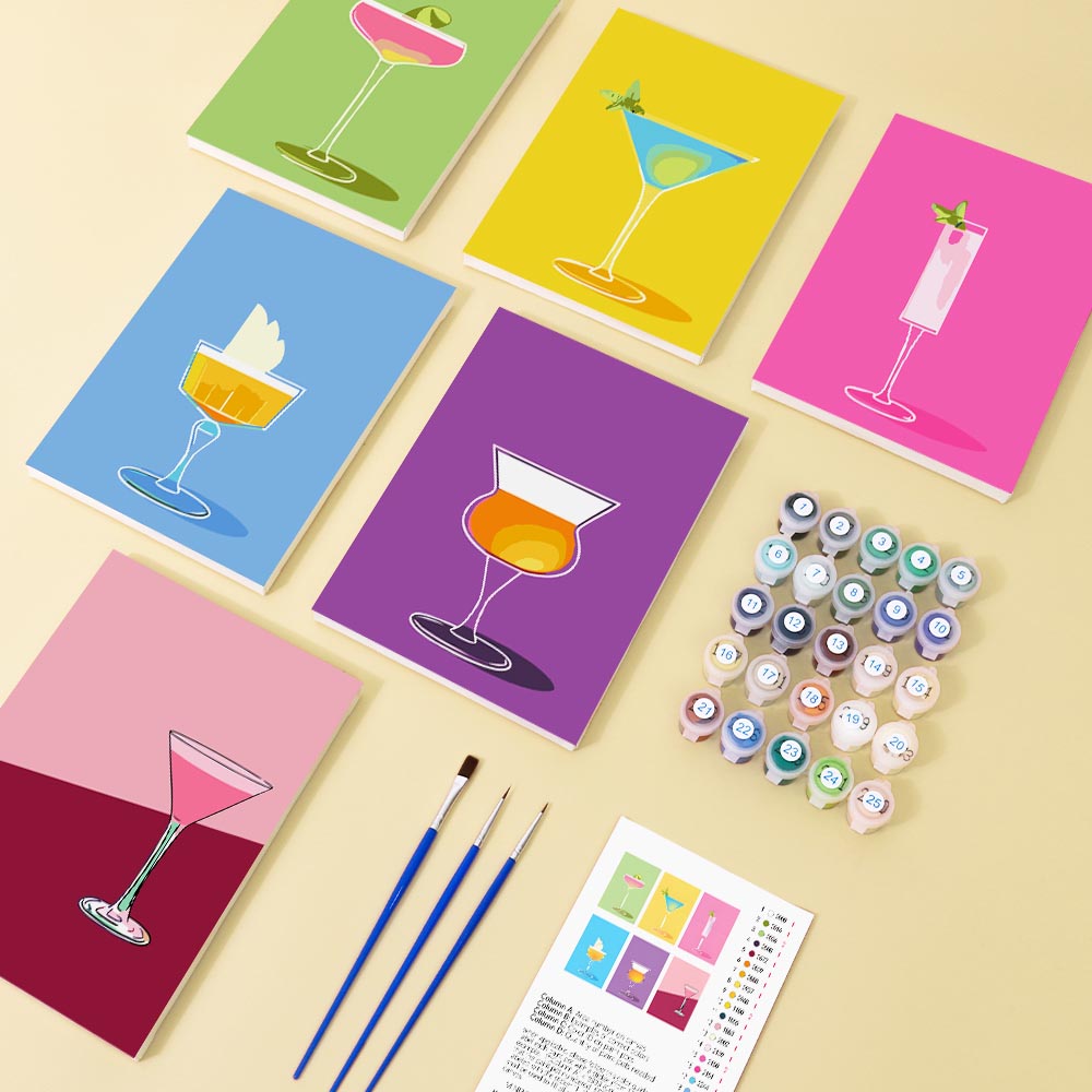 
Paint by Numbers – 6 Mini Paintings | Colorful Cocktail Glasses Set