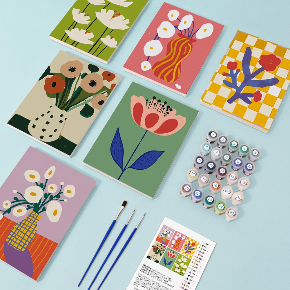 
Paint by Numbers – 6 Mini Paintings | Modern Floral Pop Art Set