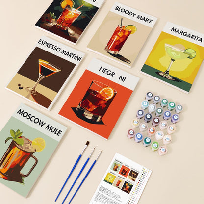 Paint by Numbers – 6 Mini Paintings | Modern Cocktails Set
