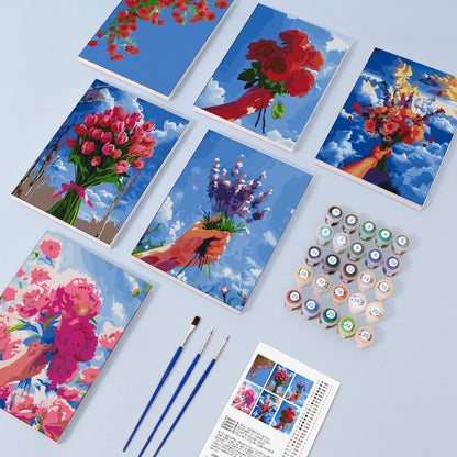 Paint by Numbers – 6 Mini Paintings | Flower Bouquets in the Sky Set