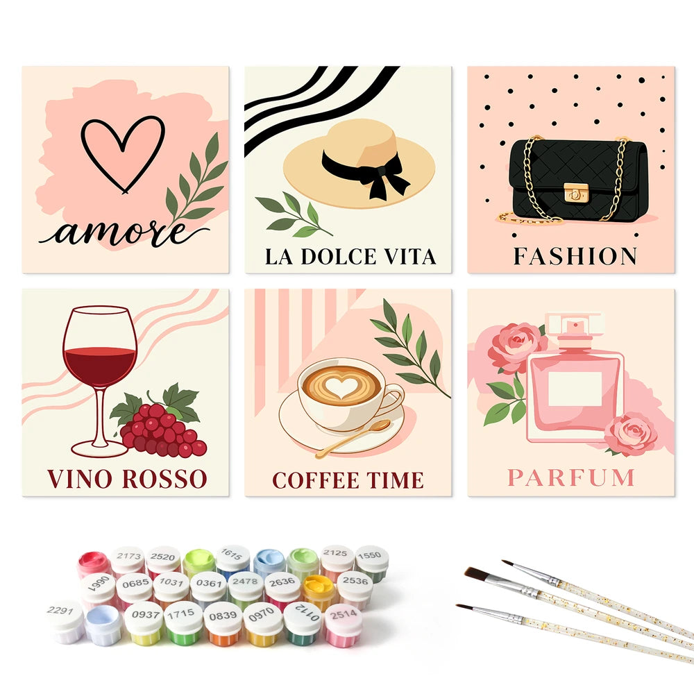 
Paint by Numbers – 6 Mini Paintings | Amore Dolce Vita Cards (Square)