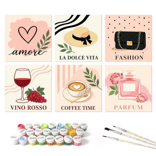 Paint by Numbers – 6 Mini Paintings | Amore Dolce Vita Cards (Square)