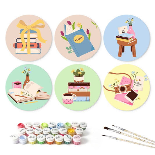 Paint by Numbers – 6 Mini Paintings | Book Lover Still Lifes (Round)