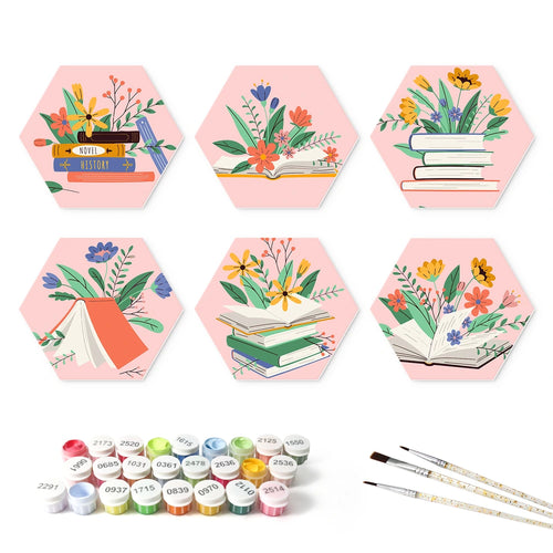 Paint by Numbers – 6 Mini Paintings | Books and Flowers Hexagons (Hexagon)