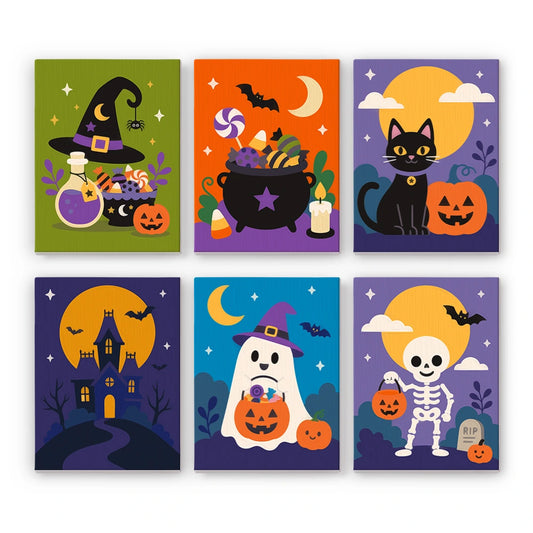 Paint by Numbers – 6 Mini Paintings | Bright Halloween Night Scenes Set
