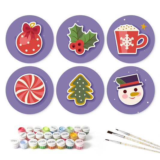 Paint by Numbers – 6 Mini Paintings | Candy Cane Christmas Rounds (Round)