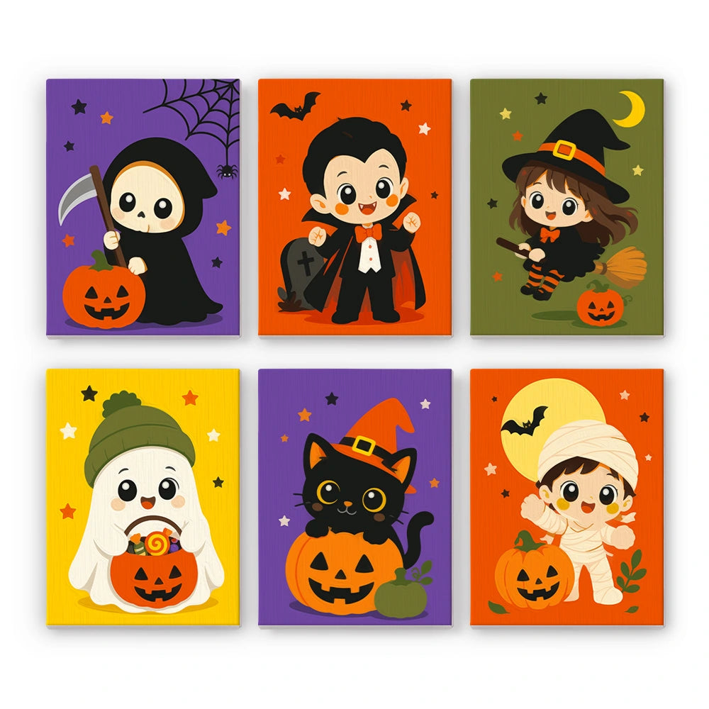 Paint by Numbers – 6 Mini Paintings | Chibi Halloween Costumes Set