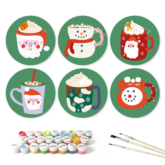 Paint by Numbers – 6 Mini Paintings | Christmas Cocoa Mugs (Round)