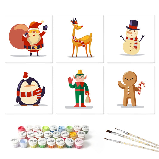 Paint by Numbers – 6 Mini Paintings | Christmas Toy Figures (Square)