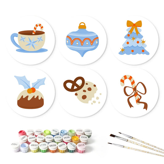 Paint by Numbers – 6 Mini Paintings | Christmas Treats and Trinkets (Round)