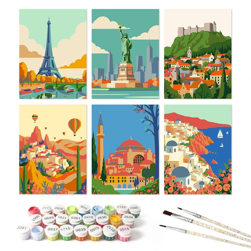 
Paint by Numbers – 6 Mini Paintings | City Landmark Skylines