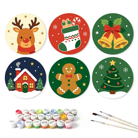 Paint by Numbers – 6 Mini Paintings | Classic Christmas Rounds (Round)