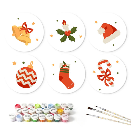 Paint by Numbers – 6 Mini Paintings | Classic Christmas Symbols (Round)