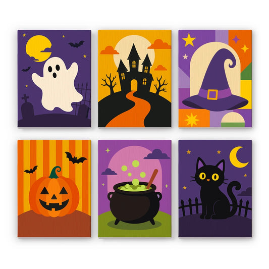 Paint by Numbers – 6 Mini Paintings | Classic Halloween Icons Set