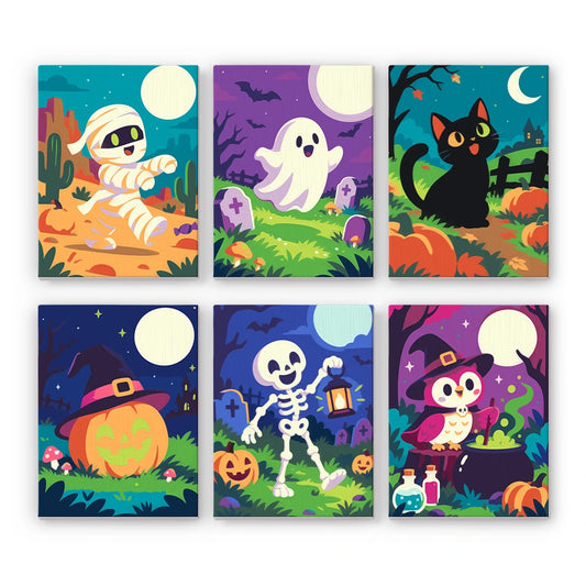 Paint by Numbers – 6 Mini Paintings | Colorful Graveyard Friends Set
