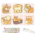 Paint by Numbers – 6 Mini Paintings | Corgi Bread Bakery (Square)