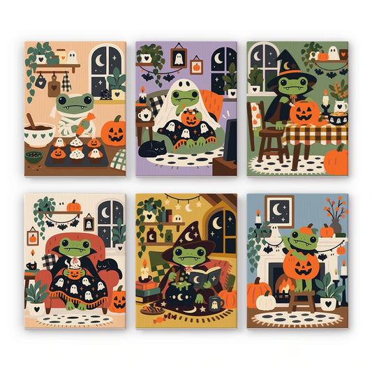 Paint by Numbers – 6 Mini Paintings | Cozy Frog Witch Cottage Set