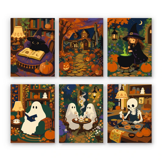 Paint by Numbers – 6 Mini Paintings | Cozy Haunted Autumn Evenings Set