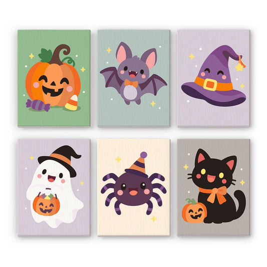 Paint by Numbers – 6 Mini Paintings | Cute Halloween Critters Set