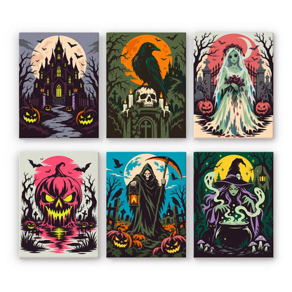 Paint by Numbers – 6 Mini Paintings | Dark Gothic Horror Set