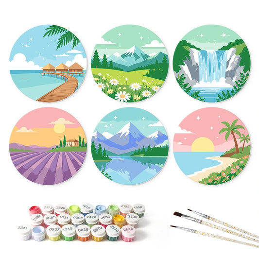 Paint by Numbers – 6 Mini Paintings | Dream Destination Rounds (Round)