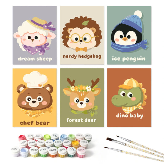 Paint by Numbers – 6 Mini Paintings | Dream Team Baby Animals