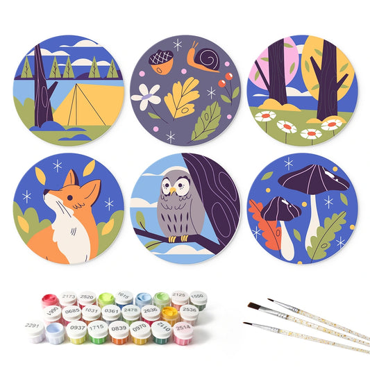Paint by Numbers – 6 Mini Paintings | Enchanted Forest Rounds (Round)
