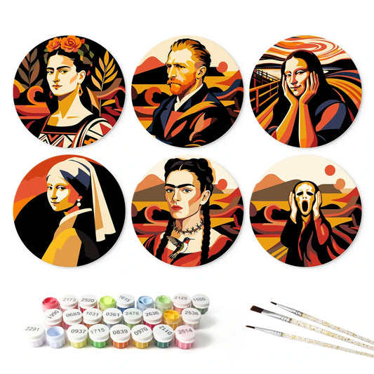 Paint by Numbers – 6 Mini Paintings | Famous Portrait Parodies (Round)