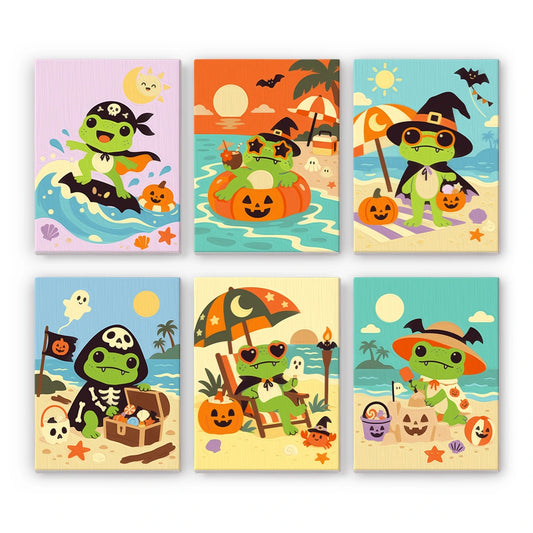 Paint by Numbers – 6 Mini Paintings | Frogs on a Pirate Beach Holiday Set