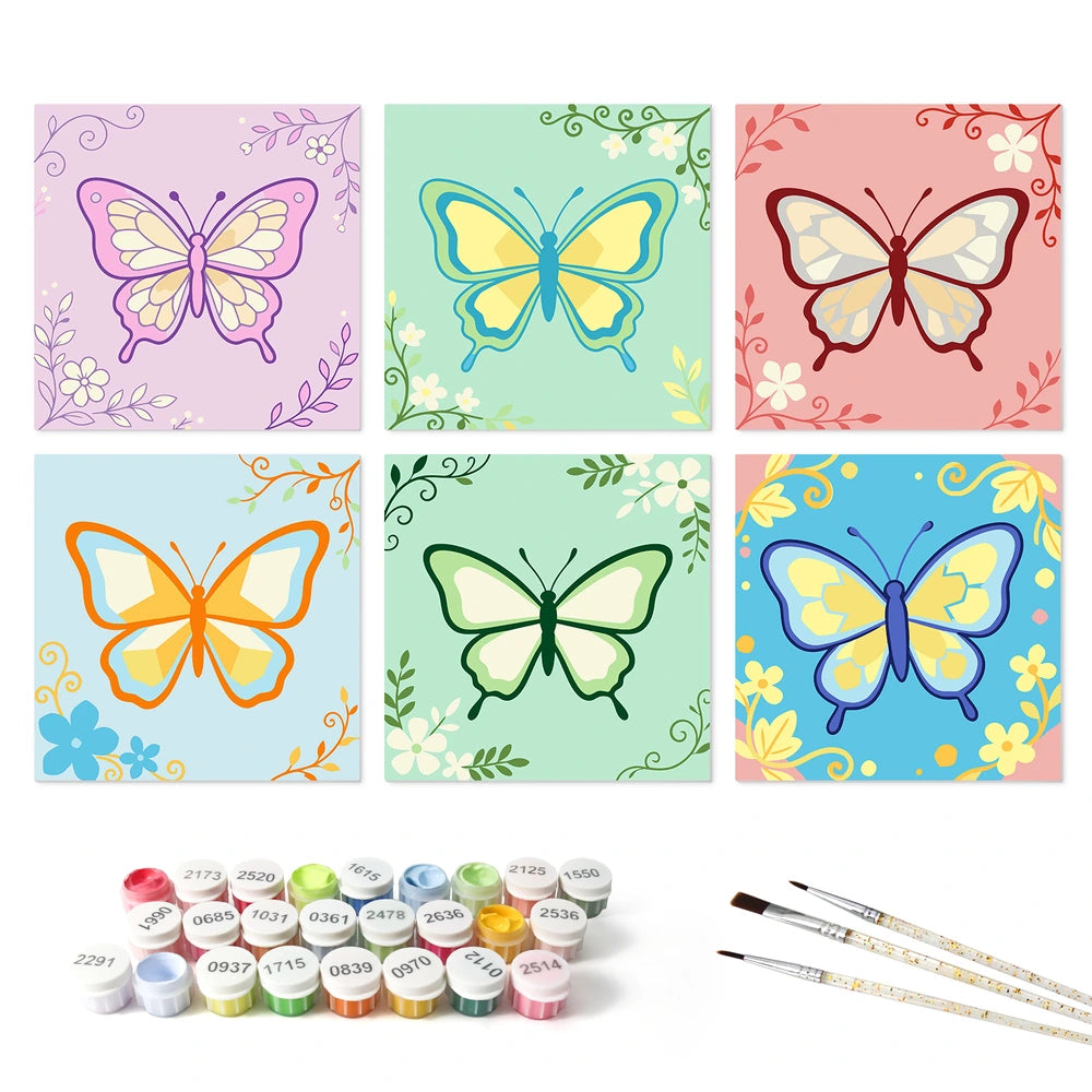 
Paint by Numbers – 6 Mini Paintings | Garden Butterfly Squares (Square)