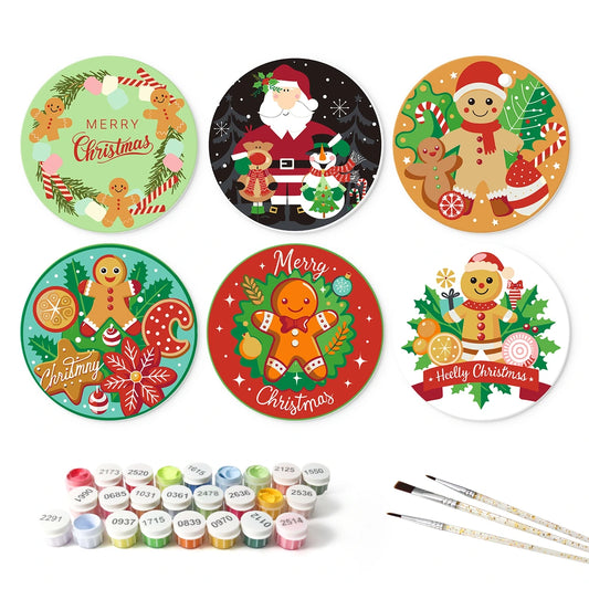 Paint by Numbers – 6 Mini Paintings | Gingerbread Christmas Wreaths (Round)